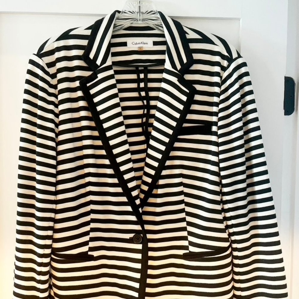 Calvin Klein black and white stripe blazer, size L